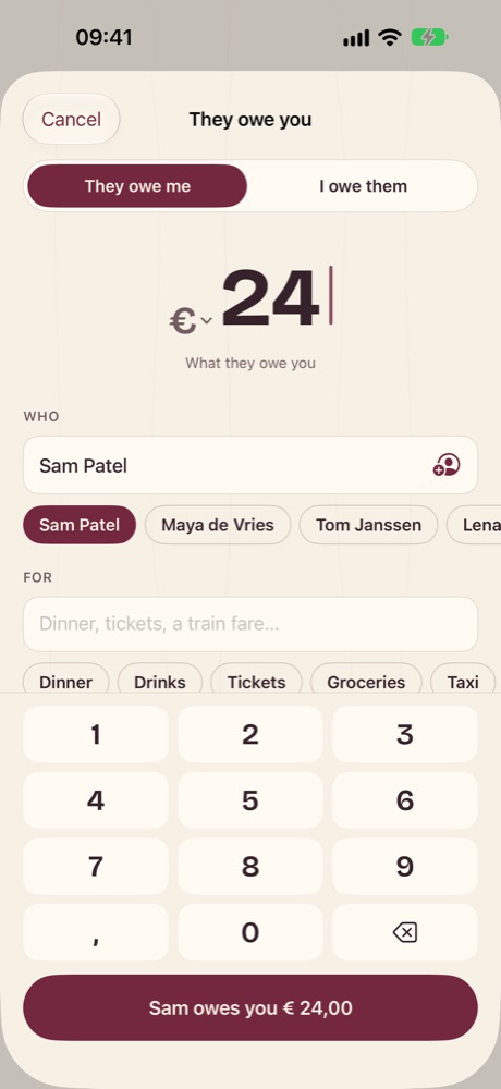 Noting that Sam owes you €24